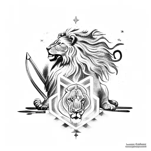 Sagittarius On The Back Of A Lion With Water And Fire