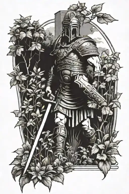 Roman Gladiator Standing In Garden Scene