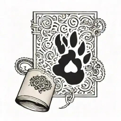 A Minimalist Tattoo Of A Dog's Paw Print With A Tiny Book Inside