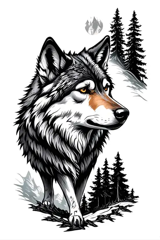 Wolf And Woods And Mountains