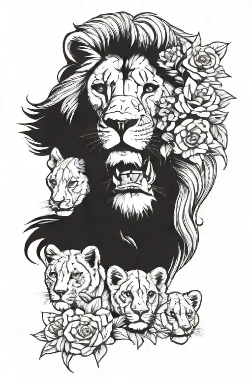 Lion Head And Lion Cubs Flower Of