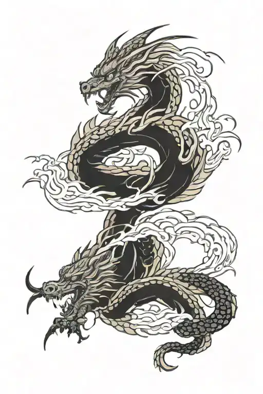 Japanese Dragon Emerging From A Fire Whirlwind