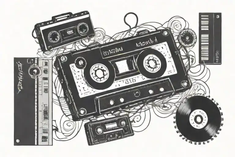 Black Cassette Tape And Vinyl Records