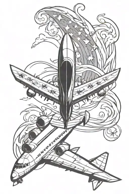 American Flag Intertwined With Airplane Wings