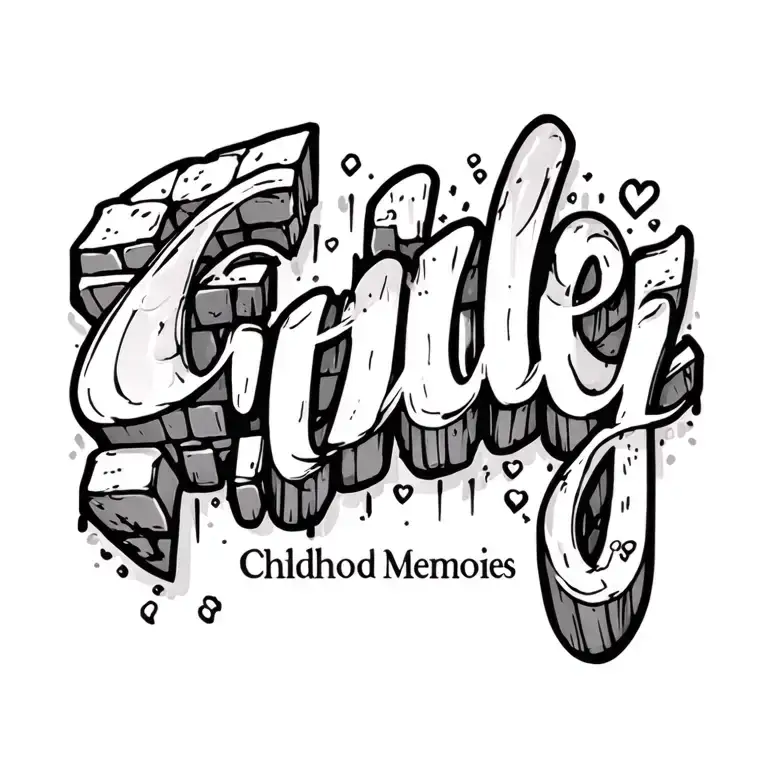 Font Tattoo Saying Childhood Memories In A Brick Like Font