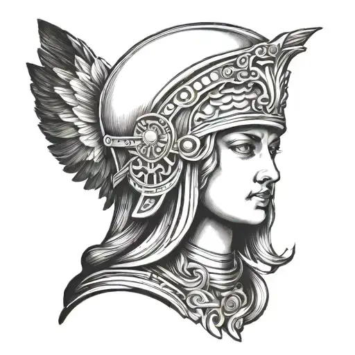 A Portrait Of Athena Goddess Head With Helmet On