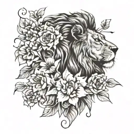 Lion Smelling Flowers