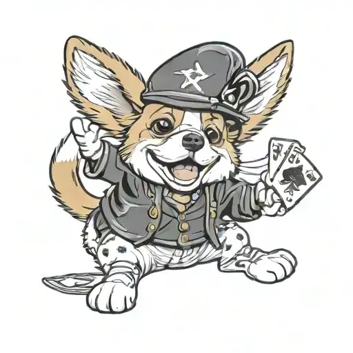 A Corgi Dressed As Luffy From One Piece Playing Yugioh Card Game Fish Deck