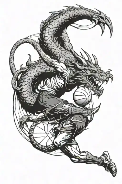 A Volleyball Player Diving For A Ball With A Dragon Flying Overhead