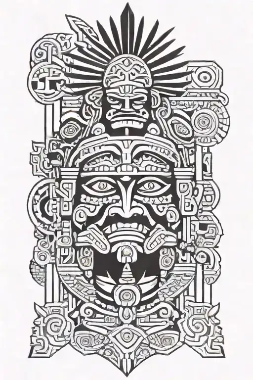Aztec Warrior Inside Totem Pole