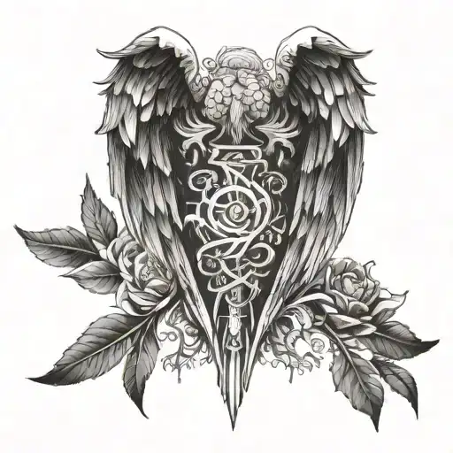 Incorporate The Symbol Of Zarathos Into A Detailed Angel Wing Design