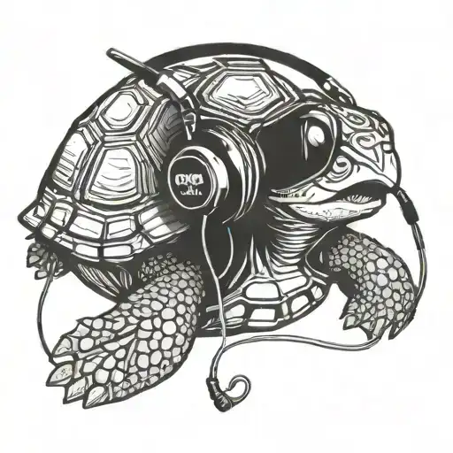 Turtle Wearing Headphones Listening To Music