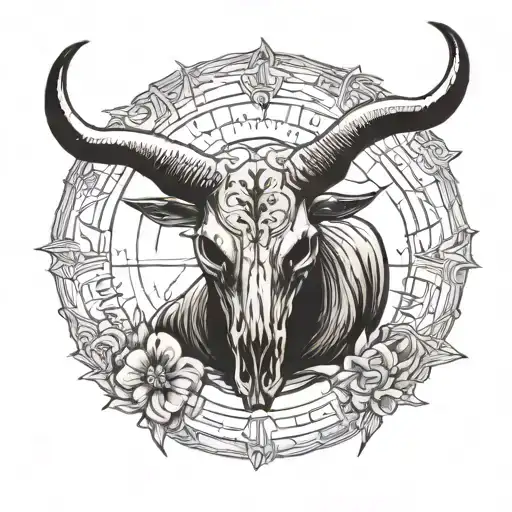 A Texas Longhorn Skull With The Gemini Zodiac Symbol Incorporated Into The Horns