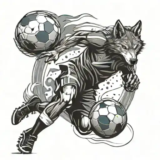 A Dynamic Soccer Player Kicking A Ball With A Fierce Wolf Running Alongside Them
