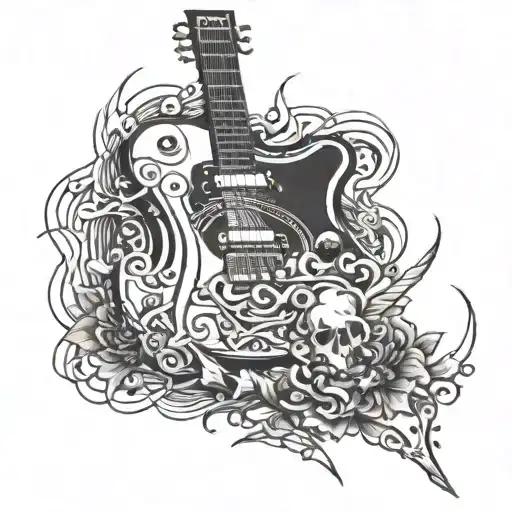 A Tattoo Design Combining A Guitar And Tattoo Needles In A Blackwork Style