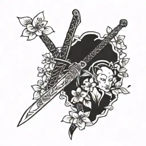 Mythological Blade Japanese Culture With Cherry Blossoms With Darkness Vibe On It