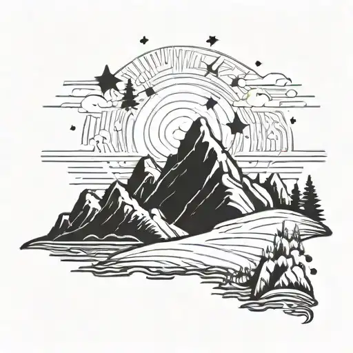 Mountain With 3 Stars Over The Peak