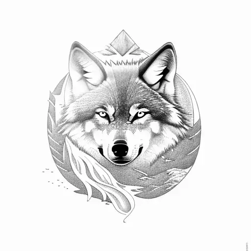 A Wolf On A Coast Leaning Towards A Mermaid Emerging From The Sea