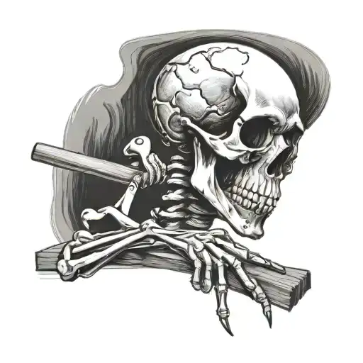 Skeleton Pulling A Wooden Plank From His Eye Socket