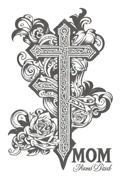 The Word Mom And Dad In The Style Of The Christian Cross