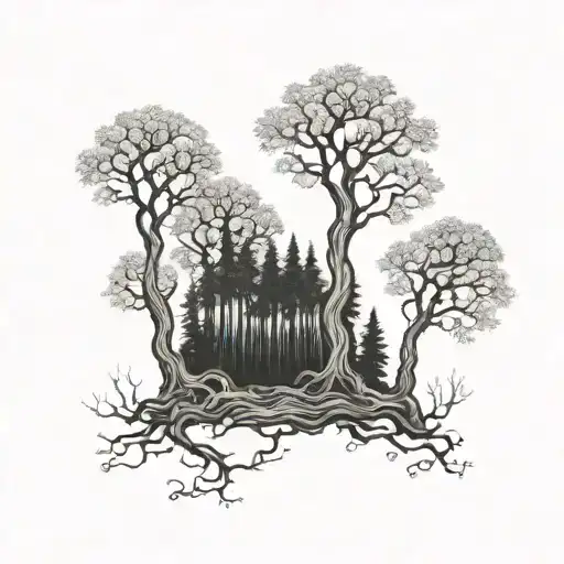 A Mystical Forest Tattoo With Hidden Family Initials Carved Into The Trees