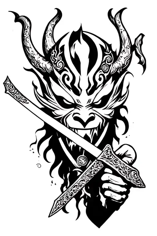 Oni Mask Holding Sword