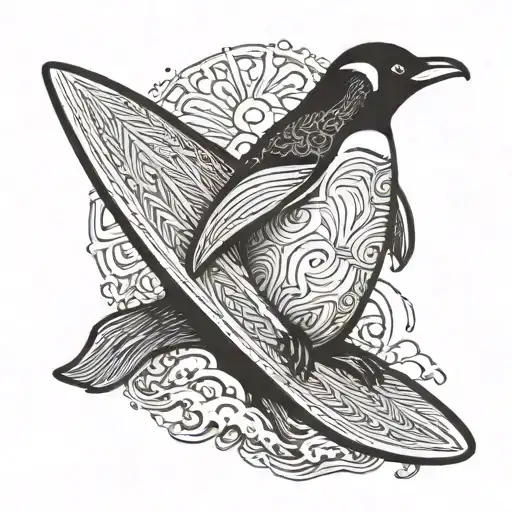 Simple Penguin Holding Surfboard