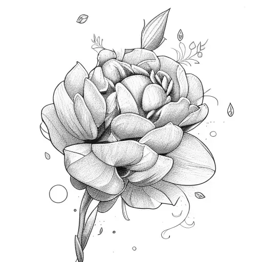 Peonias Y Hojas En Color Y Cuervo En Sketchdraw