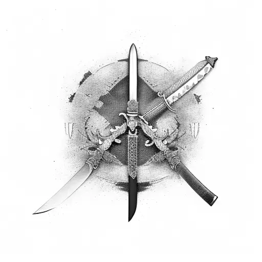 Japanes Sword On One Side And A Brush On The Other Side Of The Blade Replacing The Handle