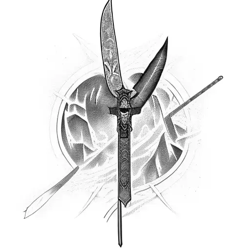 A Cross Made Of A Katana And A Feather