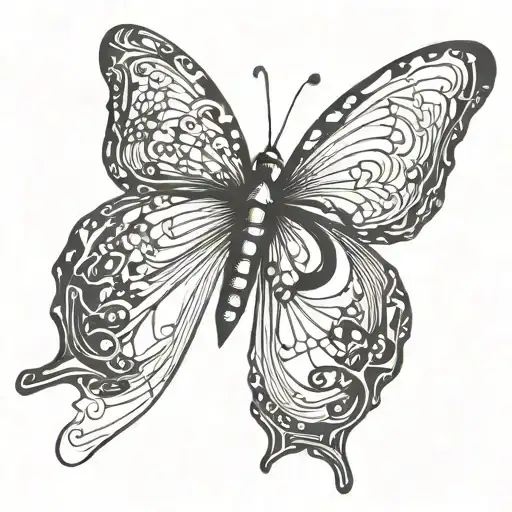 An Abstract Blackwork Design Featuring A Cancer Ribbon Morphing Into A Butterfly