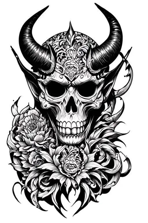 Combined Oni Mask And Skull