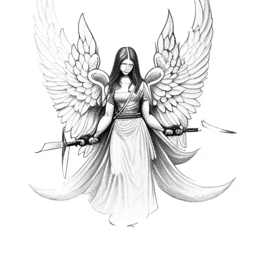 Female Guardian Angel Holding A Simple Spear