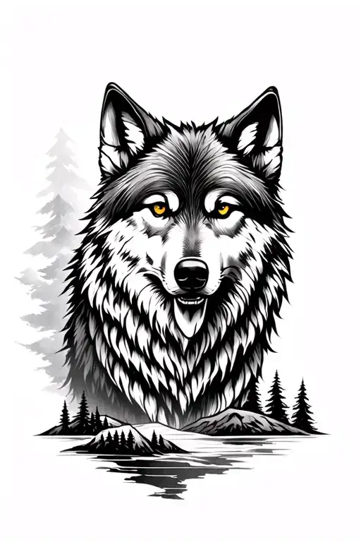 Wolf With Landscape