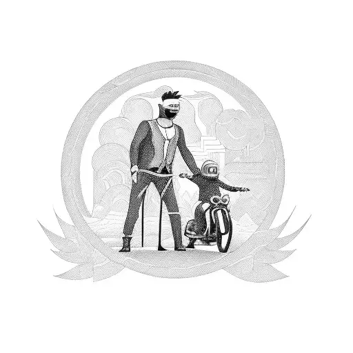 Father With A Son Sitting On A Motorcycle