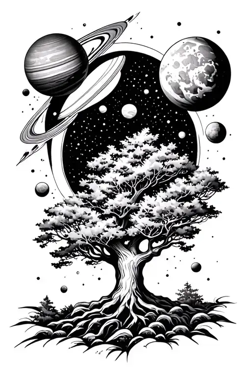 Tree And Space With Planets