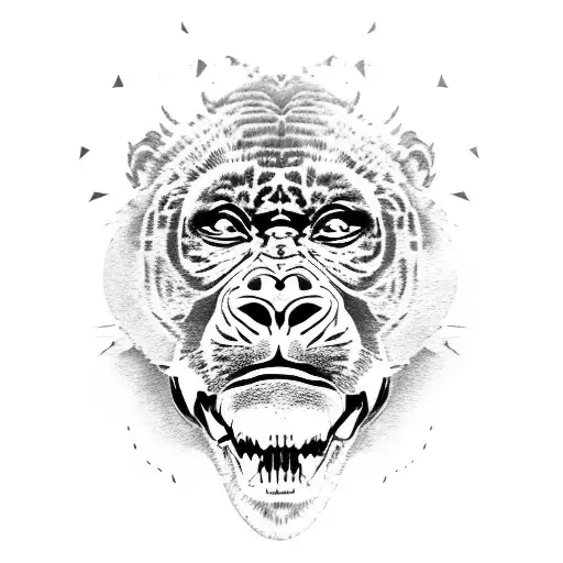 Half Gorilla Half Tiger Head Roaring With Jungle Background