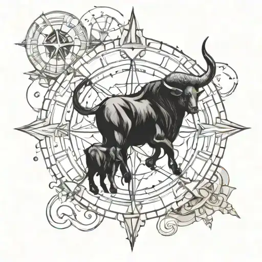 Aries And Taurus Zodiac Signs Combined With A Compass
