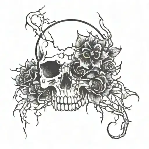 Flower Vine Thorns Dripping Blod Skull