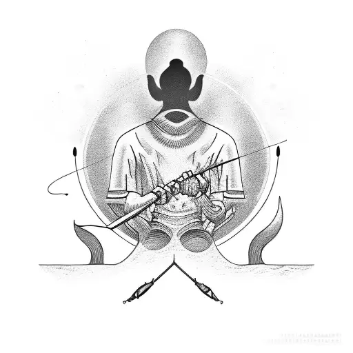 Black Shadow Shilloete Of Man Fishing From The Bank