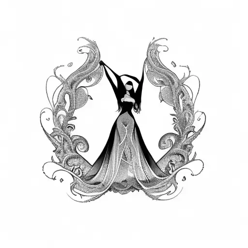 A Very Beautiful Woman With A Veil In All Black Dancing Portraying As A Image Of Karma