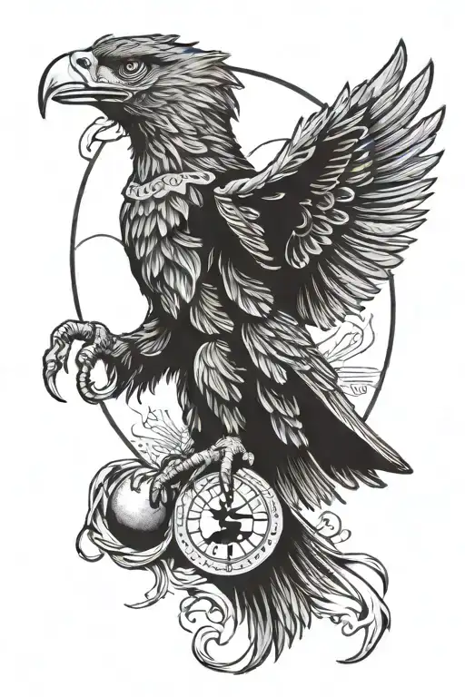 European Black Eagle Holding Crescent Moon Intertwined