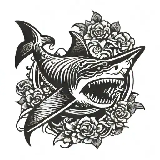 Shark Biting A Surfboard