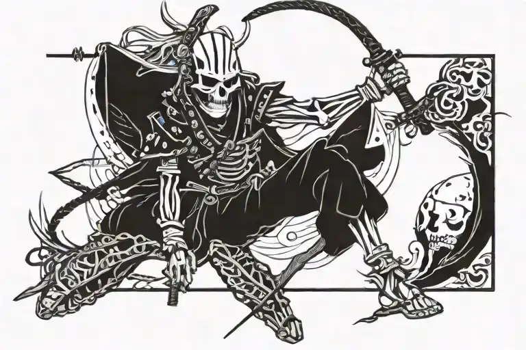 Samurai Skeleton Cyberpunk In Japanese Style Realism And Graphics