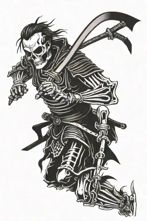 Cyberpunk Samurai Skeleton In Fighting Stance