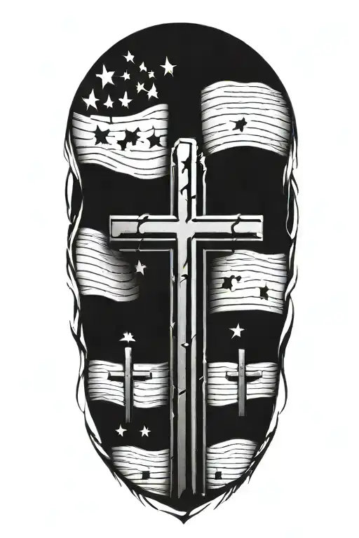 Vertical Worn Stars And Stripes Ending With Imagae Of 3 Crosses