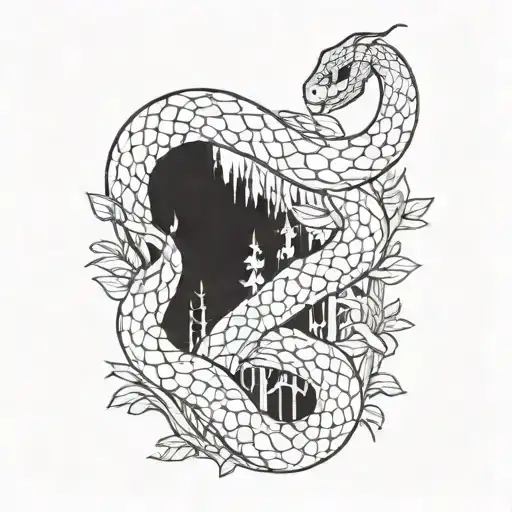 A Pixelated Snake Slithering Through A Digital Forest Landscape