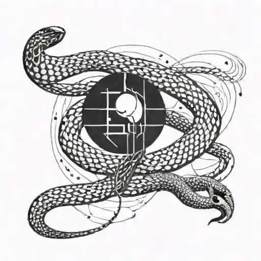 A Sleek And Modern Snake Design Incorporating Binary Code And Tech Symbols