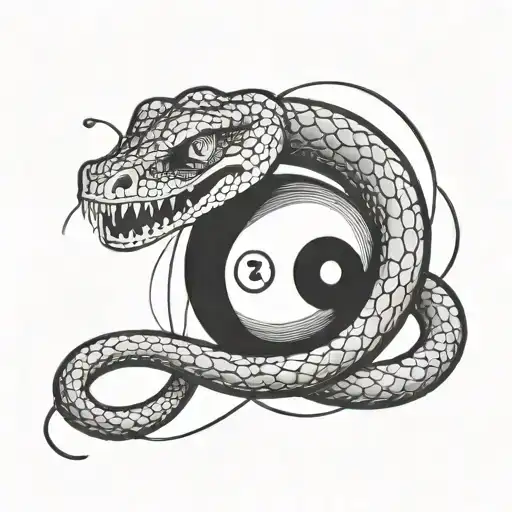 A Snake With Fangs Wrapped Around An 8 Ball