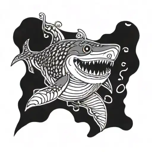 Little Shark With Bundle In Black And White